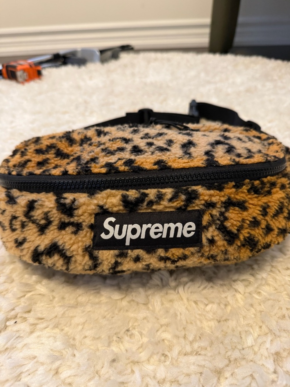 Supreme Leopard Fleece Waist Bag - Tan & Black